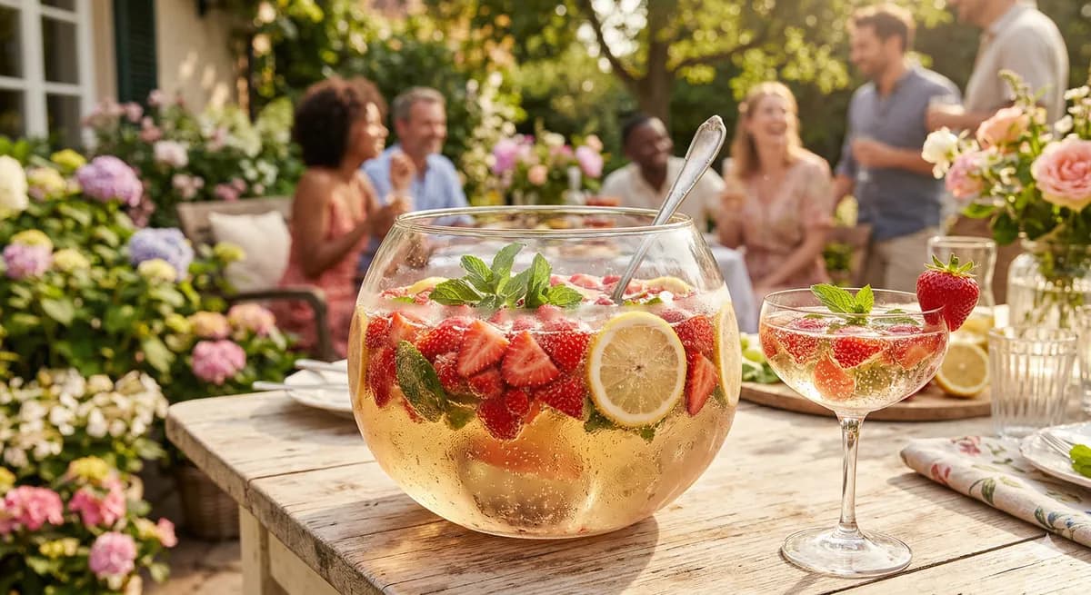 Spritzige Erdbeer-Minz-Sommerbowle